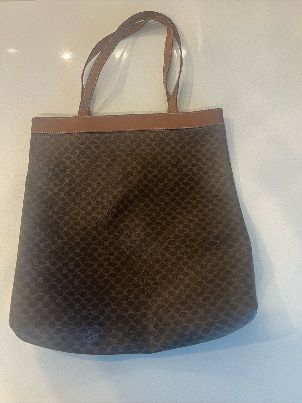 Celine Dark Brown Monogram Canvas Tote with Tan Leather Trim - Picture 13 of 13